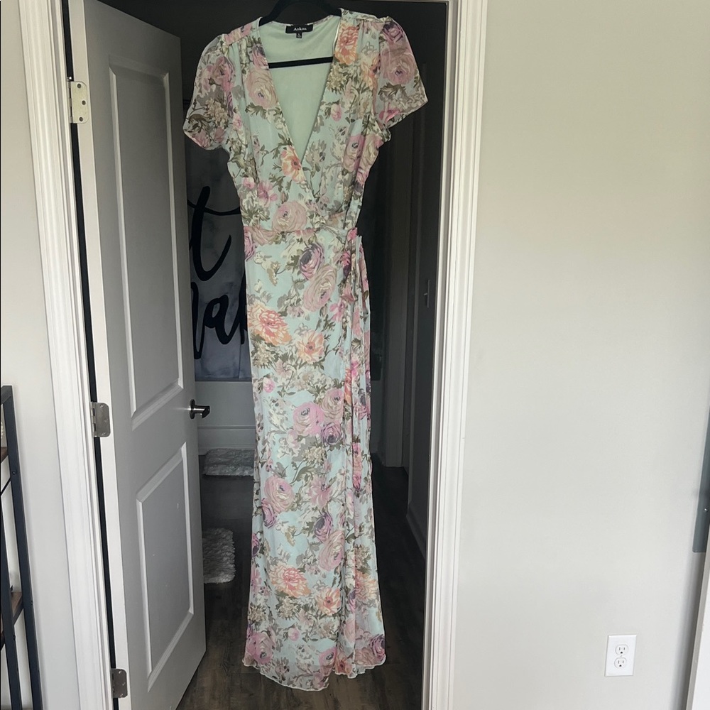 Aakaa Floral Maxi Dress - Soft Pink and Mint
